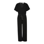 Sort Glitter Jumpsuit med Brede Ermer