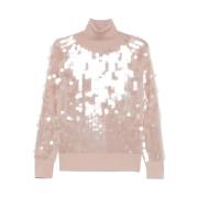 Blush Pink Paljett Strikket Genser