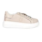 Beige Skinn Sneakers med Sommerfugl Detalj