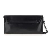 Svart Skinn Clutch med Velcro Lukking