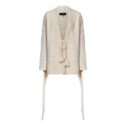 Beige Strikket Cardigan med Frynser