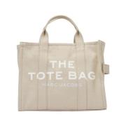 Beige Canvas Tote Bag med Glidelås