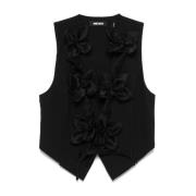 Svart Blomstret Vest Topp