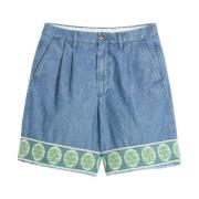 Blå Shorts med Brodert Motiv