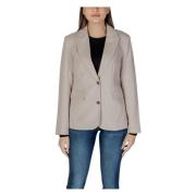 Beige Knappet Blazer Lang Erme