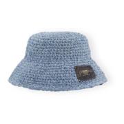 Blå Håndstrikket Bucket Hat