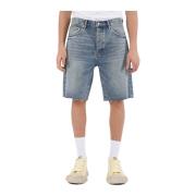 Denim Bermuda Shorts med Frynset Hem