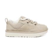 Beige Semskede Sneakers Snøring Rund Tå