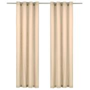 vidaXL Gardiner med metallringer 2 stk bomull 140x225 cm beige