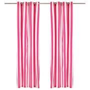 vidaXL Gardiner med metallringer 2 stk stoff 140x175 cm rosa striper