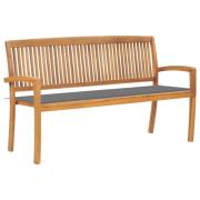 vidaXL Stablebenk med pute 159 cm heltre teak