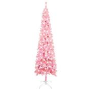 vidaXL Forhåndsbelyst slankt juletre rosa 210 cm