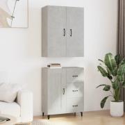 vidaXL Highboard betonggrå 69,5x34x180 cm konstruert tre