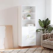 vidaXL Highboard høyglans hvit 69,5x34x180 cm konstruert tre