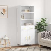 vidaXL Highboard høyglans hvit 69,5x34x180 cm konstruert tre