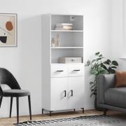 vidaXL Highboard høyglans hvit 69,5x34x180 cm konstruert tre