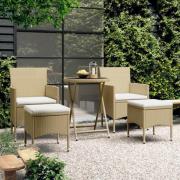 vidaXL Hagebistrosett 5 deler polyrotting og herdet glass beige