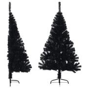 vidaXL Kunstig juletre halvt med stativ svart 150 cm PVC