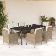 vidaXL Hagespisegruppe med puter 7 deler polyrotting beige