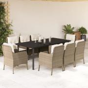 vidaXL Hagespisegruppe med puter 9 deler polyrotting beige