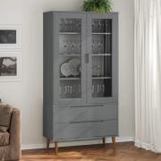 vidaXL Vitrine MOLDE grå 90x35x175 cm heltre furu