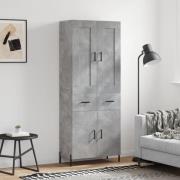 vidaXL Highboard betonggrå 69,5x34x180 cm konstruert tre