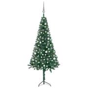 vidaXL Kunstig hjørnejuletre med LED og kulesett grønn 210 cm PVC