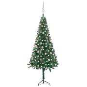 vidaXL Kunstig hjørnejuletre med LED og kulesett grønn 180 cm PVC