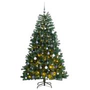 vidaXL Kunstig hengslet juletre med 300 LED og kulesett 210 cm