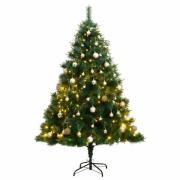 vidaXL Kunstig hengslet juletre med 300 LED og kulesett 210 cm