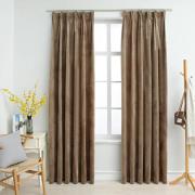 vidaXL Lystette gardiner med kroker 2 stk fløyel beige 140x175 cm