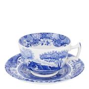 Spode - Blue Italian kaffekopp med fat 28 cl blå/hvit