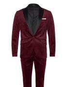 Velvet Tuxedo Suit Dress Burgundy Lindbergh