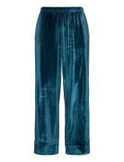 Pant Shiny Velours Piping Pyjamasbukser Pysjbukser Blue Hunkemöller