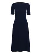 Stretch Cotton Midi Dress Knelang Kjole Navy Lauren Ralph Lauren