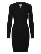 Objfae Thess L/S Rib Knit Dress Knelang Kjole Black Object