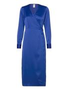 Yaspella Ls Wrap Midi Dress S. Noos Knelang Kjole Blue YAS