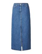 Slfbella Hw Maxi Marine Blue Denim Skirt Langt Skjørt Blue Selected Fe...