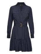 Belted Crepe Shirtdress Kort Kjole Navy Lauren Ralph Lauren