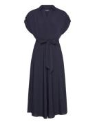 Belted Crepe Dress Knelang Kjole Navy Lauren Ralph Lauren