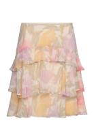 Floral Crinkle Georgette Tiered Skirt Kort Skjørt Pink Lauren Ralph La...