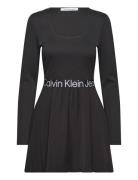 Logo Elastic Long Sleeve Dress Knelang Kjole Black Calvin Klein Jeans