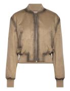 Worn Leather-Effect Bomber Jacket Bomberjakke Brown Mango