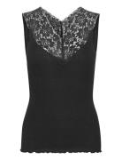 Silk Top Regular W/ Lace Tops T-shirts & Tops Sleeveless Black Rosemun...