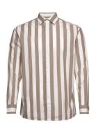 Slhregredster Shirt Stripe Ls Tops Shirts Casual Brown Selected Homme