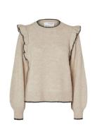 Slfalva Frills Ls Knit O-Neck Tops Knitwear Jumpers Beige Selected Fem...