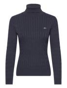 Stretch Cotton Cable Turtleneck Tops Knitwear Turtleneck Blue GANT