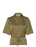 Srmallow Blouse Tops Blouses Short-sleeved Khaki Green Soft Rebels