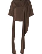 Harpergz Knot Blouse Tops Blouses Short-sleeved Brown Gestuz