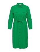 Carcaro Ls Linen Shirt Dress Wvn Knelang Kjole Green ONLY Carmakoma